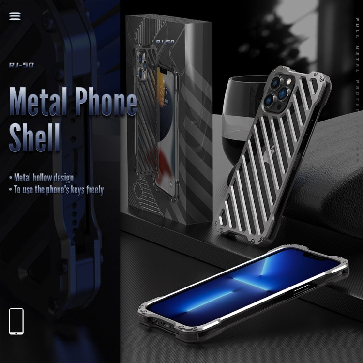 For iPhone 13 Pro R-JUST RJ-50 Hollow Breathable Armor Metal Shockproof Protective Case(Silver Grey) - iPhone 13 Pro Cases by R-JUST | Online Shopping South Africa | PMC TechLife | Buy Now Pay Later Mobicred