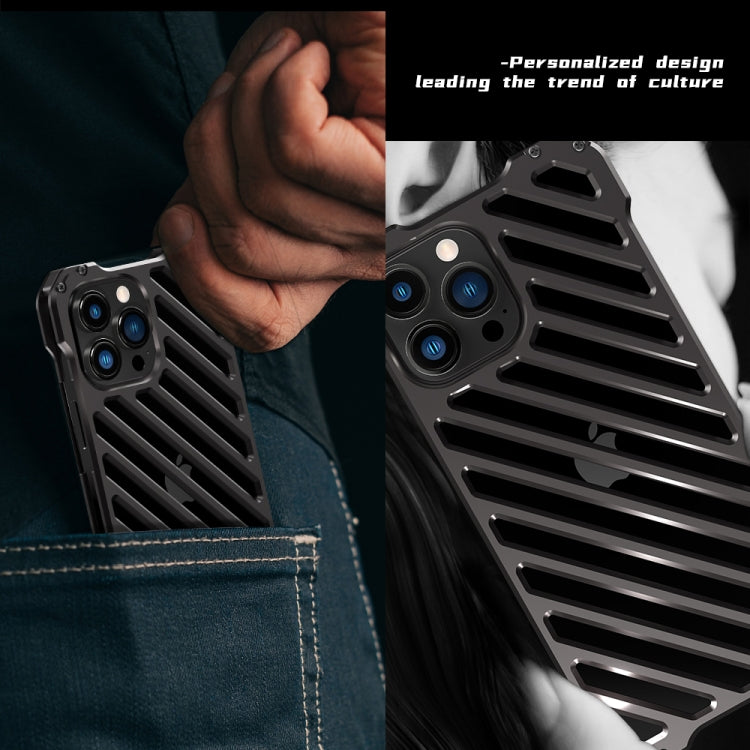 For iPhone 13 Pro Max R-JUST RJ-50 Hollow Breathable Armor Metal Shockproof Protective Case(Silver Grey) - iPhone 13 Pro Max Cases by R-JUST | Online Shopping South Africa | PMC TechLife | Buy Now Pay Later Mobicred