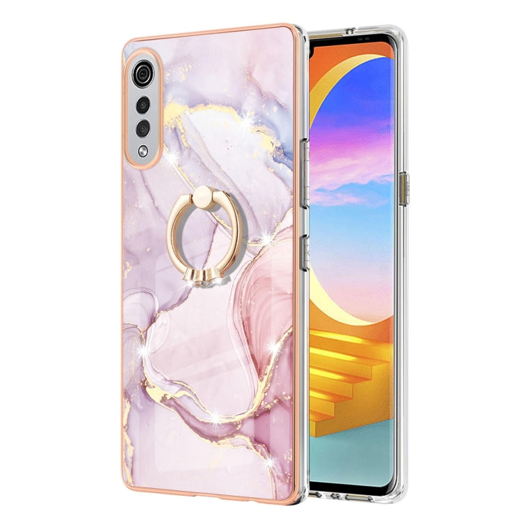 For LG Velvet 4G & 5G / G9 Velvet Electroplating Marble Pattern IMD TPU Shockproof Case with Ring Holder(Rose Gold 005) - LG Cases by PMC TechLife | Online Shopping South Africa | PMC TechLife | Buy Now Pay Later Mobicred