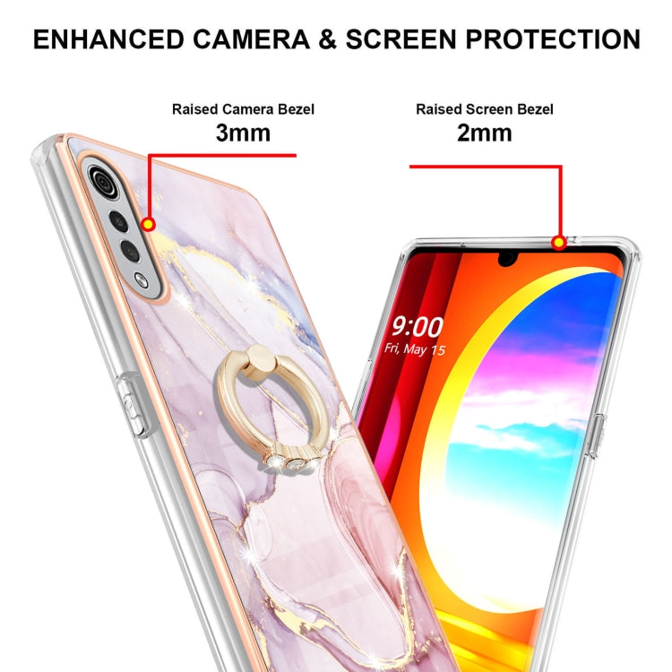 For LG Velvet 4G & 5G / G9 Velvet Electroplating Marble Pattern IMD TPU Shockproof Case with Ring Holder(Rose Gold 005) - LG Cases by PMC TechLife | Online Shopping South Africa | PMC TechLife | Buy Now Pay Later Mobicred