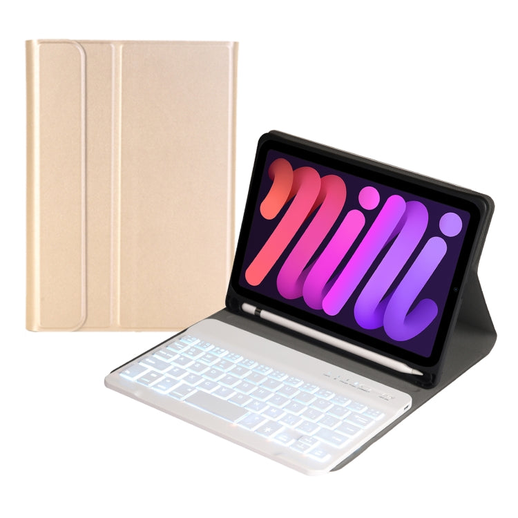 A06BS Ultra-thin Backlight Bluetooth Keyboard Leather Tablet Case with Holder & Pen Slot For iPad mini 6 / mini 7(Gold) - For iPad mini by PMC TechLife | Online Shopping South Africa | PMC TechLife | Buy Now Pay Later Mobicred