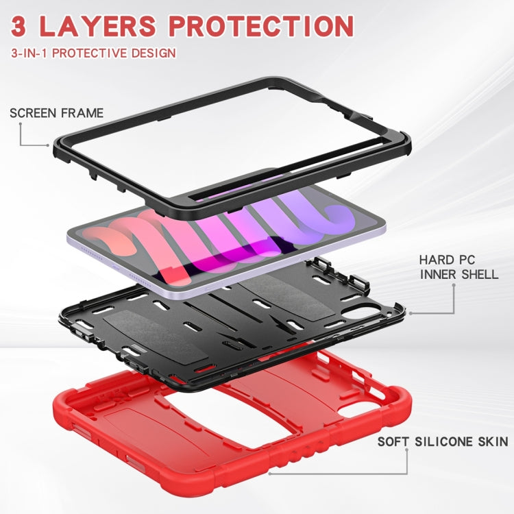 For iPad mini 6 / mini 2024 Tri-Layer Protection Screen Frame Heavy Duty PC Hybrid Silicone Case with Holder(Red+Black) - free shipping - PMC Jewellery - Order now!