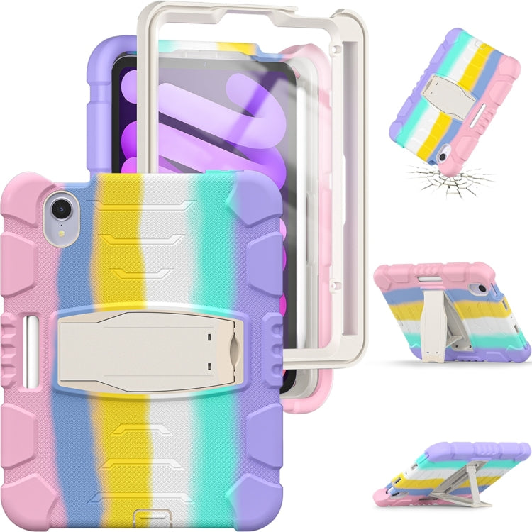 For iPad mini 6 3-Layer Protection Screen Frame + PC + Silicone Shockproof Combination Tablet Case with Holder(Colorful Pink) - iPad mini 6 Cases by PMC Jewellery | Online Shopping South Africa | PMC Jewellery | Buy Now Pay Later Mobicred