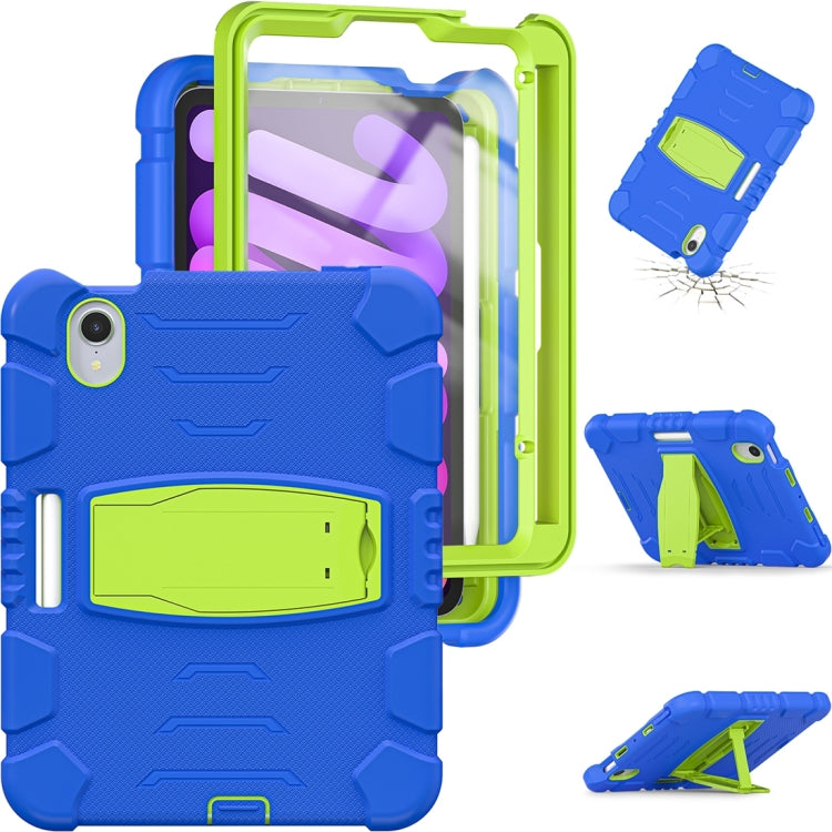 For iPad mini 6 / mini 2024 Tri-Layer Protection Screen Frame Heavy Duty PC Hybrid Silicone Case with Holder(Blue+Lime) - free shipping - PMC Jewellery - Order now!