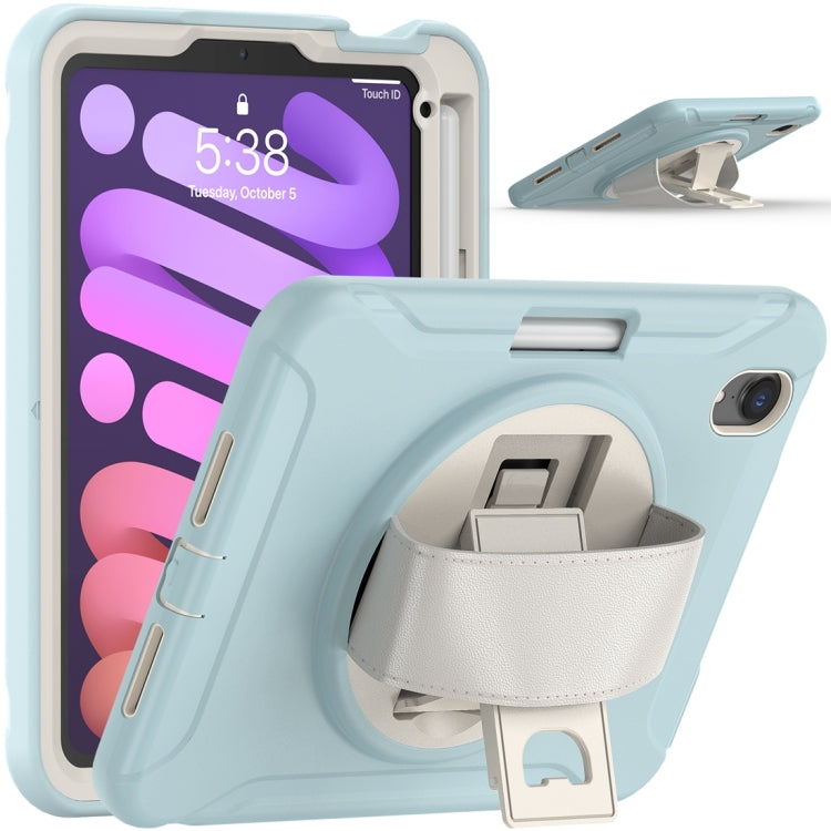 For iPad mini 6 360 Degree Rotation PC + TPU Protective Tablet Case with Holder & Hand-strap(Ice Blue) - iPad mini 6 Cases by PMC Jewellery | Online Shopping South Africa | PMC Jewellery | Buy Now Pay Later Mobicred