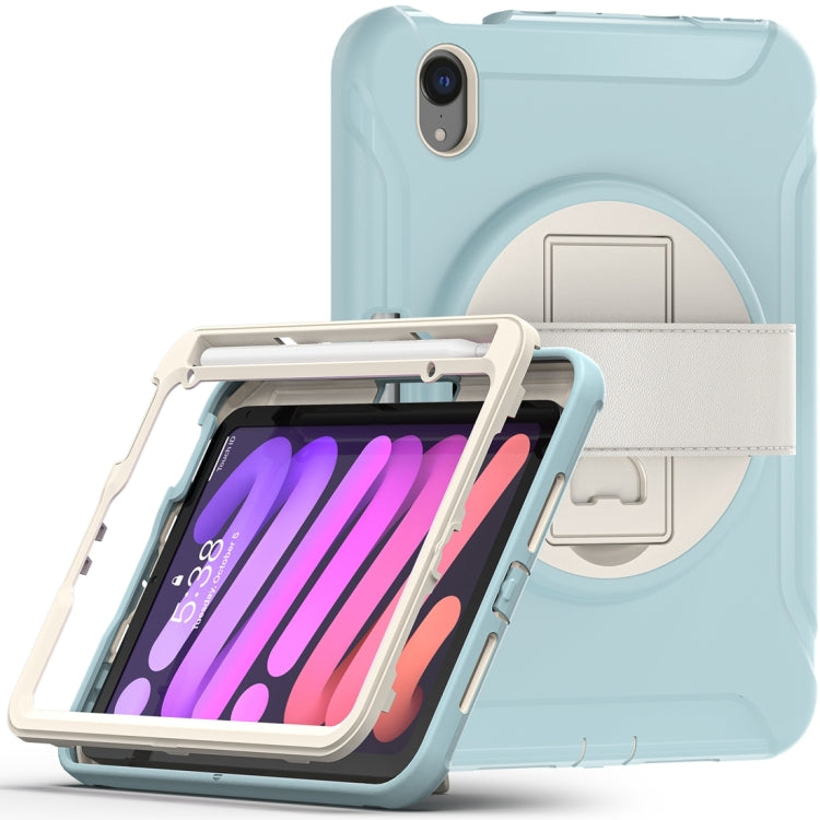 For iPad mini 6 360 Degree Rotation PC + TPU Protective Tablet Case with Holder & Hand-strap(Ice Blue) - iPad mini 6 Cases by PMC Jewellery | Online Shopping South Africa | PMC Jewellery | Buy Now Pay Later Mobicred