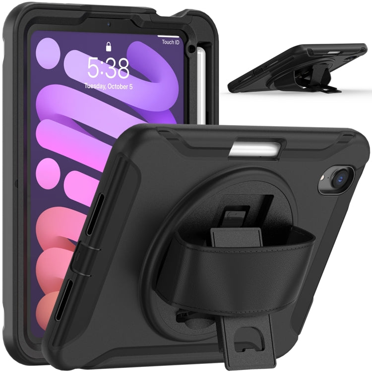 For iPad mini 6 / mini 2024 360 Degree Rotation PC + TPU Protective Tablet Case with Holder & Hand-strap(Black) - iPad mini 2024 Cases by PMC Jewellery | Online Shopping South Africa | PMC Jewellery | Buy Now Pay Later Mobicred