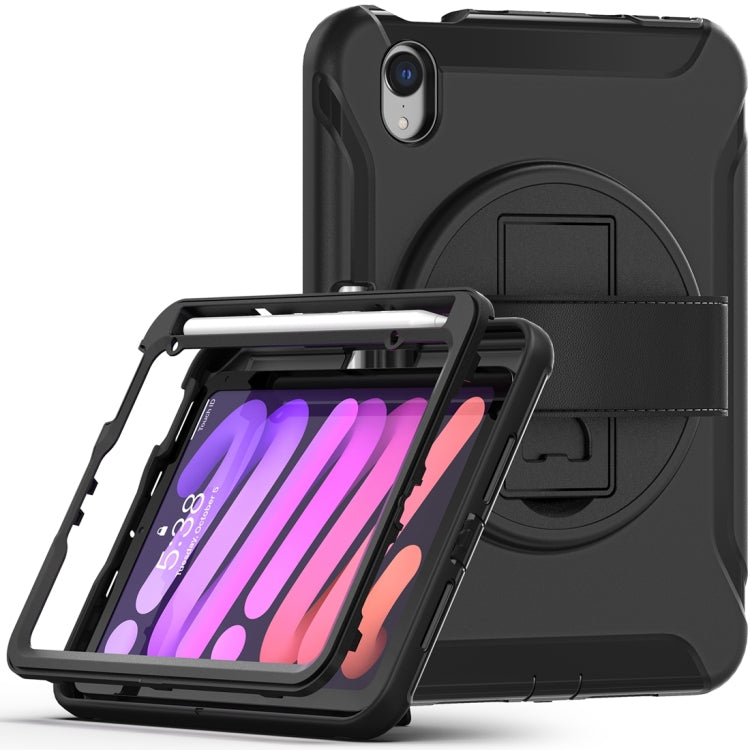 For iPad mini 6 / mini 2024 360 Degree Rotation PC + TPU Protective Tablet Case with Holder & Hand-strap(Black) - iPad mini 2024 Cases by PMC Jewellery | Online Shopping South Africa | PMC Jewellery | Buy Now Pay Later Mobicred