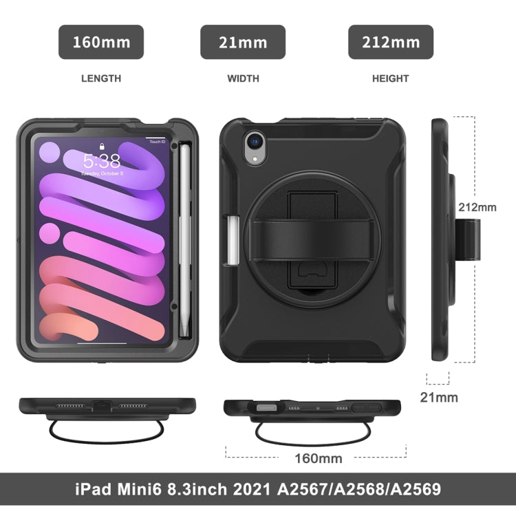 For iPad mini 6 / mini 2024 360 Degree Rotation PC + TPU Protective Tablet Case with Holder & Hand-strap(Black) - iPad mini 2024 Cases by PMC Jewellery | Online Shopping South Africa | PMC Jewellery | Buy Now Pay Later Mobicred