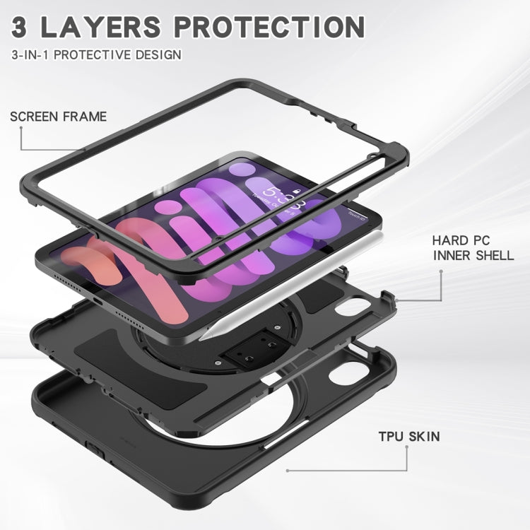 For iPad mini 6 / mini 2024 360 Degree Rotation PC + TPU Protective Tablet Case with Holder & Hand-strap(Black) - iPad mini 2024 Cases by PMC Jewellery | Online Shopping South Africa | PMC Jewellery | Buy Now Pay Later Mobicred