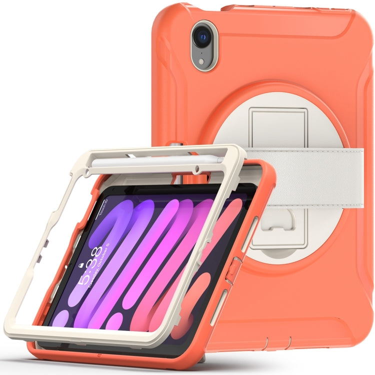 For iPad mini 6 / mini 2024 360 Degree Rotation PC + TPU Protective Tablet Case with Holder & Hand-strap(Coral Orange) - iPad mini 2024 Cases by PMC Jewellery | Online Shopping South Africa | PMC Jewellery | Buy Now Pay Later Mobicred