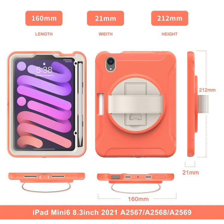 For iPad mini 6 / mini 2024 360 Degree Rotation PC + TPU Protective Tablet Case with Holder & Hand-strap(Coral Orange) - iPad mini 2024 Cases by PMC Jewellery | Online Shopping South Africa | PMC Jewellery | Buy Now Pay Later Mobicred