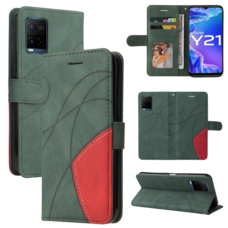 For vivo Y21 2020/Y21s/Y33s Dual-color Splicing Horizontal Flip PU Leather Case with Holder & Card Slots & Wallet(Green) - free shipping - PMC TechLife - Order now!