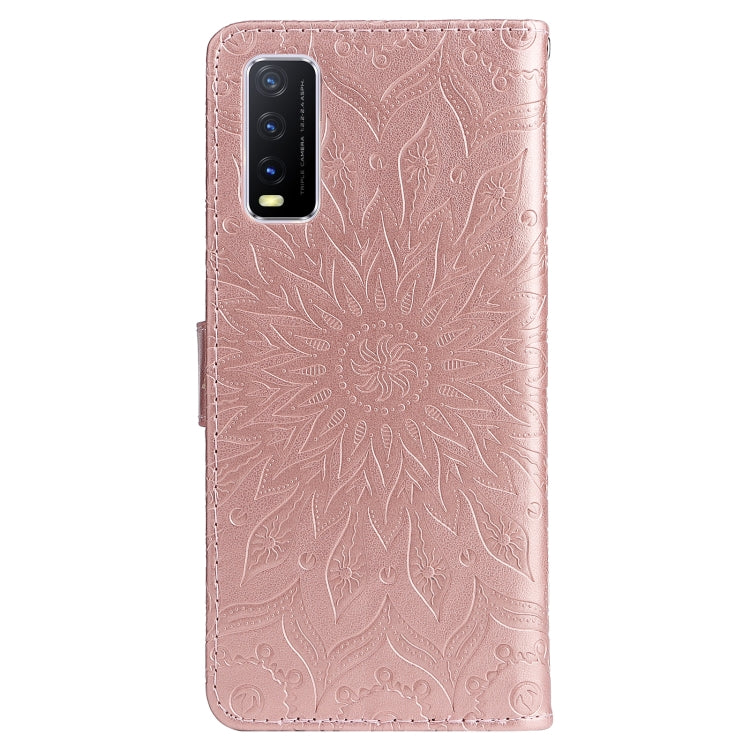 For vivo Y11s/Y12A/Y12s/Y20/Y20A/Y20s/Y20i/Y20G/Y20SG Pressed Printing Sunflower Pattern Horizontal Flip PU Leather Case with Holder & Card Slots & Wallet & Lanyard(Pink) - vivo Cases by PMC TechLife | Online Shopping South Africa | PMC TechLife