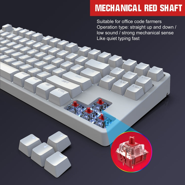 HXSJ L600 87 Keys USB-C / Type-C Wired Red Shaft Mechanical Keyboard with Cool Backlight(White) - free shipping - PMC Jewellery - Order now!