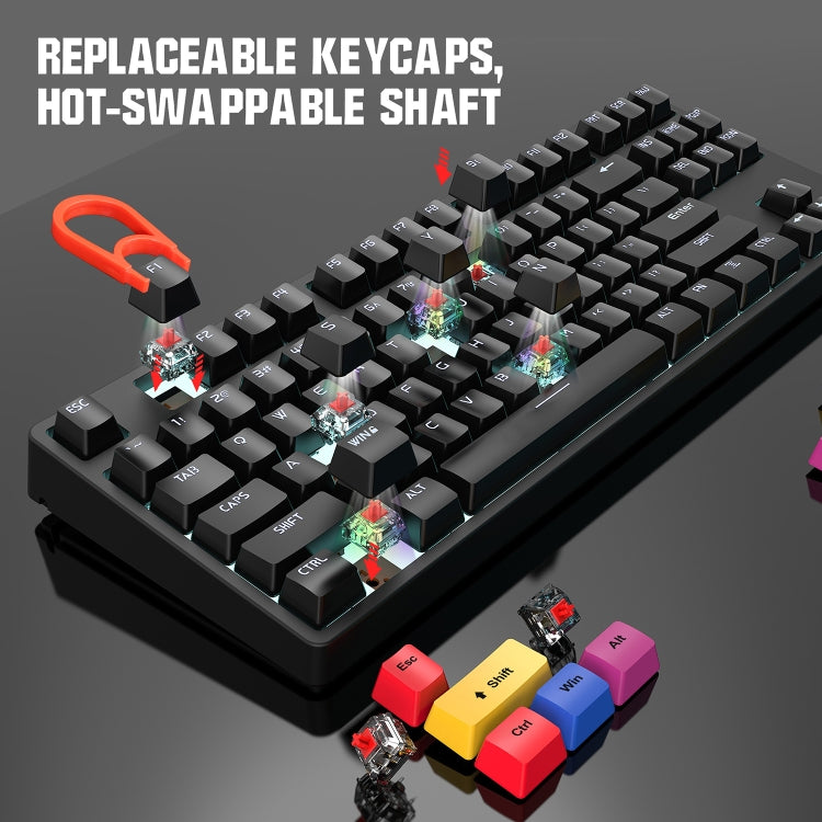 HXSJ L600 87 Keys USB-C / Type-C Wired Red Shaft Mechanical Keyboard with Cool Backlight(Black) - free shipping - PMC Jewellery - Order now!