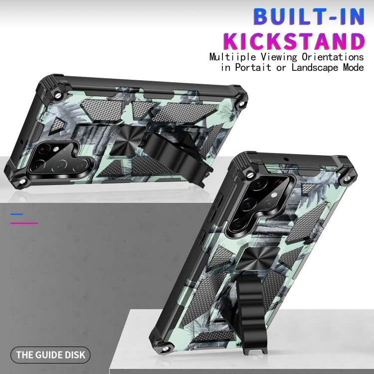 For Samsung Galaxy S22 Ultra 5G Camouflage Armor Shockproof TPU + PC Magnetic Protective Phone Case with Holder(Mint Green) - Galaxy S22 Ultra 5G Cases by PMC TechLife | Online Shopping South Africa | PMC TechLife