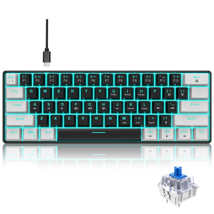 HXSJ V900 61 Keys Cool Lighting Effect Mechanical Wired Keyboard (Black White) - free shipping - PMC Jewellery - Order now!