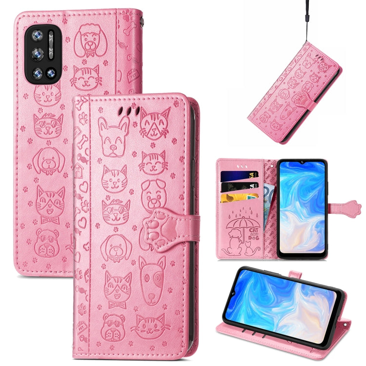For Doogee N40 Pro Cat and Dog Embossed Horizontal Flip Phone Leather Case with Holder & Card Slot & Wallet & Lanyard(Pink) - More Brand by PMC TechLife | Online Shopping South Africa | PMC TechLife | Buy Now Pay Later Mobicred
