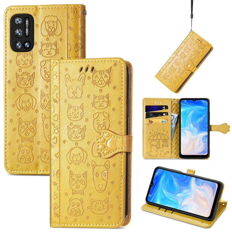 For Doogee N40 Pro Cat and Dog Embossed Horizontal Flip Phone Leather Case with Holder & Card Slot & Wallet & Lanyard(Yellow) - More Brand by PMC TechLife | Online Shopping South Africa | PMC TechLife | Buy Now Pay Later Mobicred