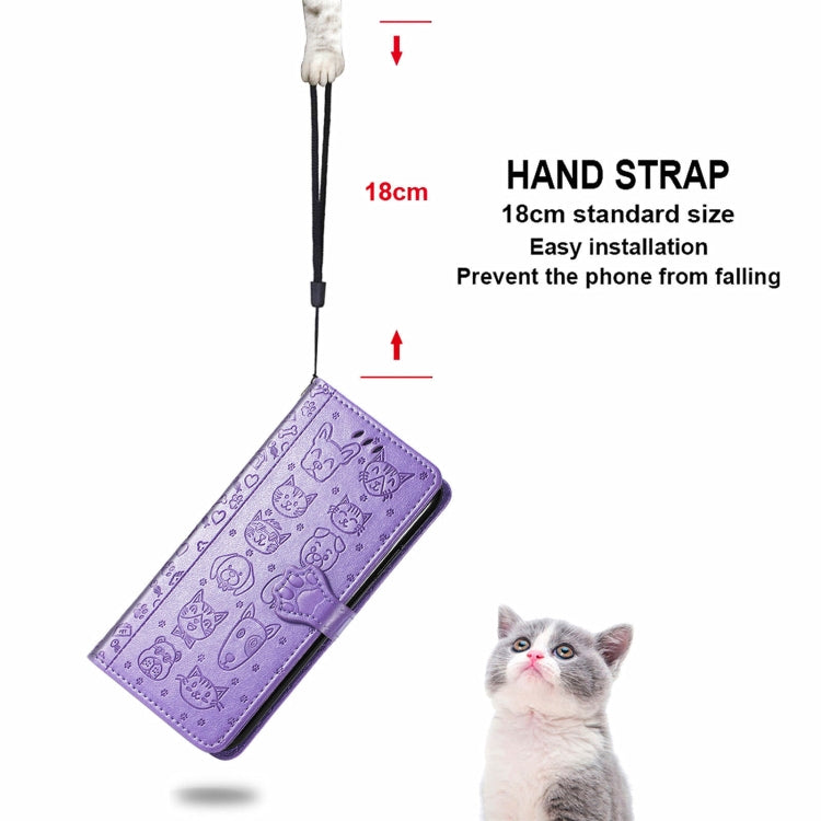 For OPPO Realme C21Y Cat and Dog Embossed Horizontal Flip Phone Leather Case with Holder & Card Slot & Wallet & Lanyard(Purple) - Realme Cases by PMC TechLife | Online Shopping South Africa | PMC TechLife | Buy Now Pay Later Mobicred
