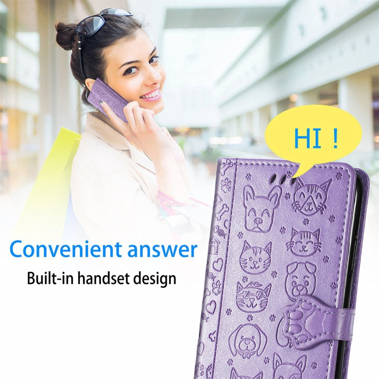For OPPO Realme C21Y Cat and Dog Embossed Horizontal Flip Phone Leather Case with Holder & Card Slot & Wallet & Lanyard(Purple) - Realme Cases by PMC TechLife | Online Shopping South Africa | PMC TechLife | Buy Now Pay Later Mobicred