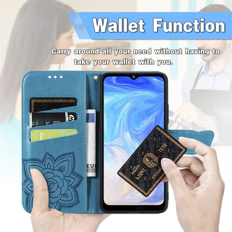 For DOOGEE N40 Pro Butterfly Love Flowers Embossed Horizontal Flip Leather Case with Holder & Card Slots & Wallet & Lanyard(Blue) - More Brand by PMC TechLife | Online Shopping South Africa | PMC TechLife | Buy Now Pay Later Mobicred