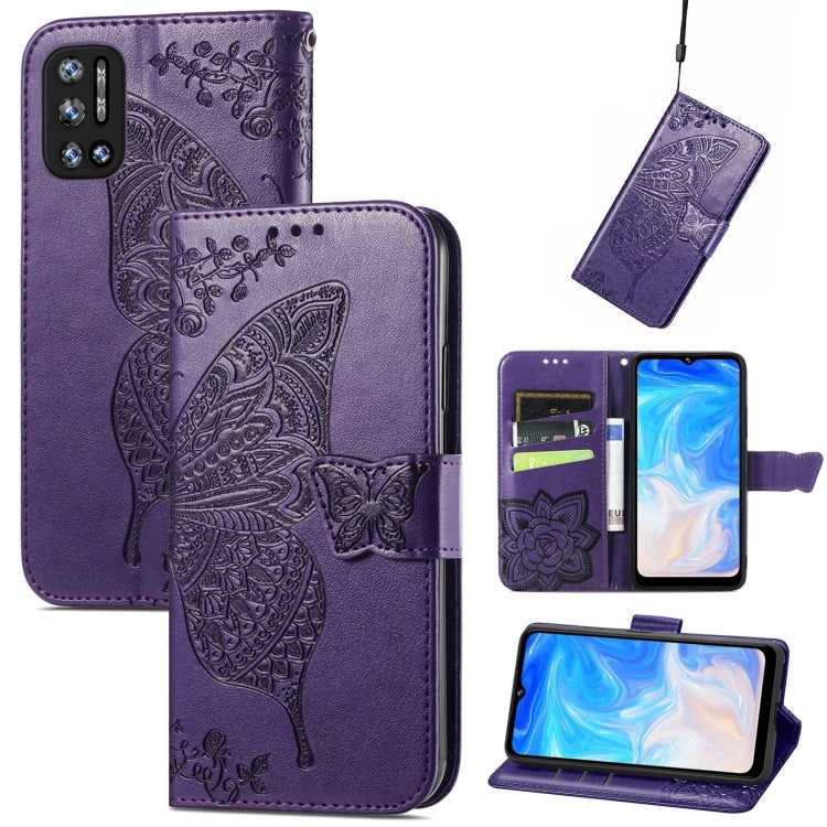 For DOOGEE N40 Pro Butterfly Love Flowers Embossed Horizontal Flip Leather Case with Holder & Card Slots & Wallet & Lanyard(Dark Purple) - More Brand by PMC TechLife | Online Shopping South Africa | PMC TechLife | Buy Now Pay Later Mobicred
