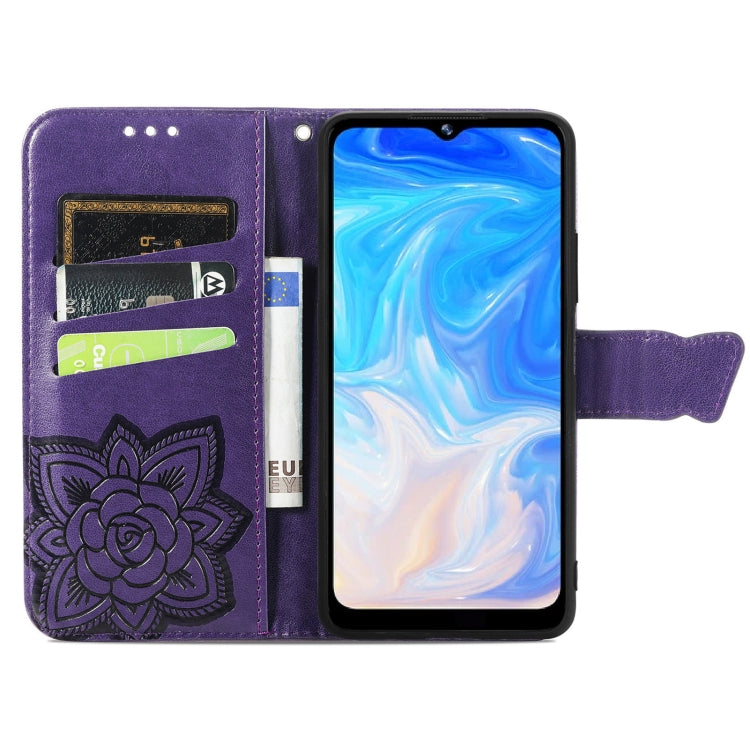 For DOOGEE N40 Pro Butterfly Love Flowers Embossed Horizontal Flip Leather Case with Holder & Card Slots & Wallet & Lanyard(Dark Purple) - More Brand by PMC TechLife | Online Shopping South Africa | PMC TechLife | Buy Now Pay Later Mobicred