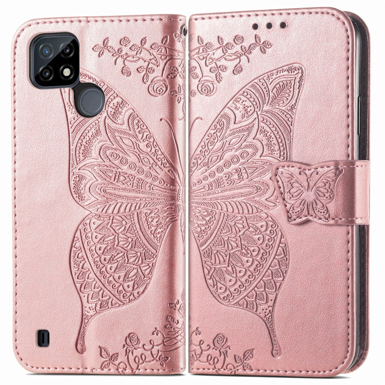 For OPPO Realme C21Y Butterfly Love Flowers Embossed Horizontal Flip Leather Case with Holder & Card Slots & Wallet & Lanyard(Rose Gold) - free shipping - PMC TechLife - Order now!