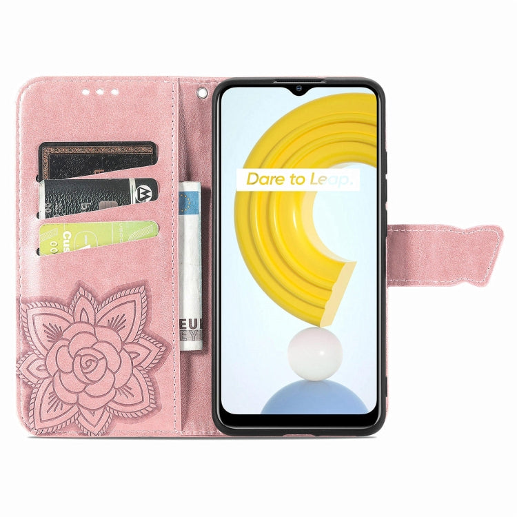 For OPPO Realme C21Y Butterfly Love Flowers Embossed Horizontal Flip Leather Case with Holder & Card Slots & Wallet & Lanyard(Rose Gold) - free shipping - PMC TechLife - Order now!