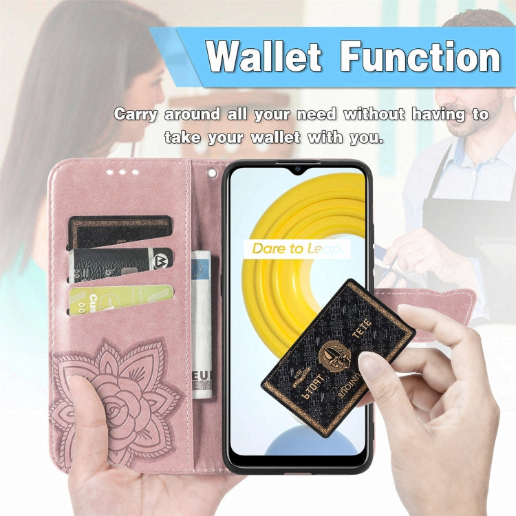 For OPPO Realme C21Y Butterfly Love Flowers Embossed Horizontal Flip Leather Case with Holder & Card Slots & Wallet & Lanyard(Rose Gold) - free shipping - PMC TechLife - Order now!