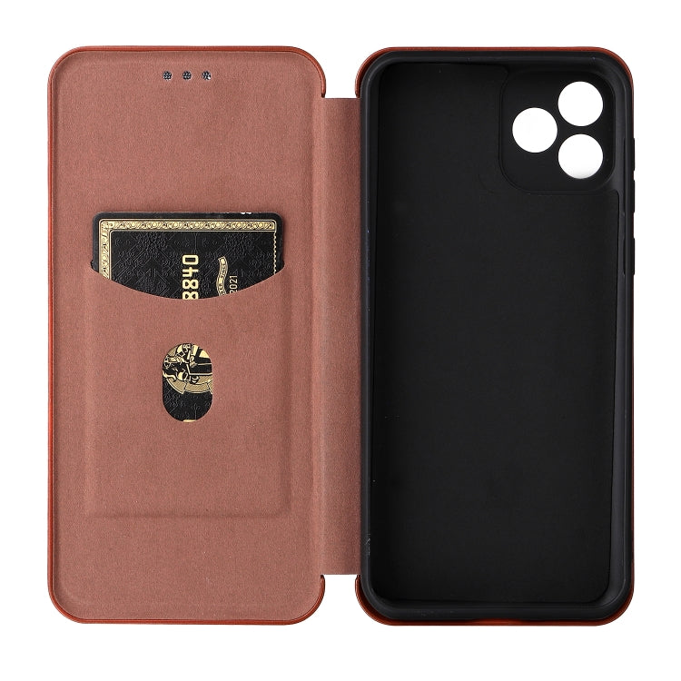 For Blackview Oscal C20 Carbon Fiber Texture Horizontal Flip Leather Phone Case with Card Slot(Brown) - More Brand by PMC TechLife | Online Shopping South Africa | PMC TechLife