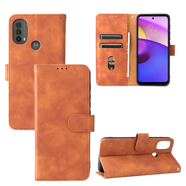For Motorola Moto E20 / E30 / E40 Skin Feel Magnetic Horizontal Flip Phone Leather Case with Holder & Card Slots & Wallet(Brown) - Motorola Cases by PMC TechLife | Online Shopping South Africa | PMC TechLife | Buy Now Pay Later Mobicred