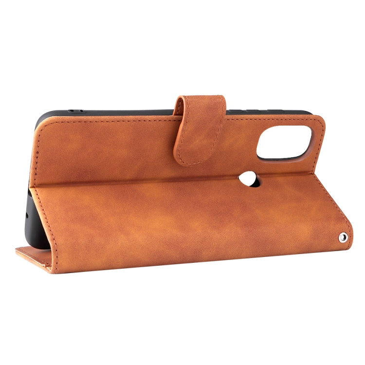 For Motorola Moto E20 / E30 / E40 Skin Feel Magnetic Horizontal Flip Phone Leather Case with Holder & Card Slots & Wallet(Brown) - Motorola Cases by PMC TechLife | Online Shopping South Africa | PMC TechLife | Buy Now Pay Later Mobicred