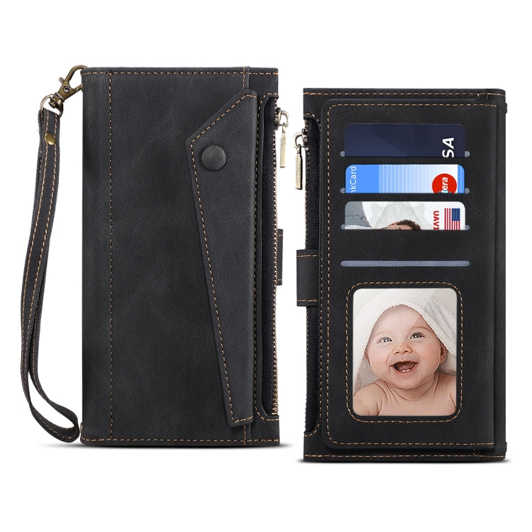 For Google Pixel 6 Retro Frosted Leather Phone Case with Holder & Card Slot & Wallet & Zipper Pocket & Lanyard(Black) - Google Cases by PMC TechLife | Online Shopping South Africa | PMC TechLife | Buy Now Pay Later Mobicred