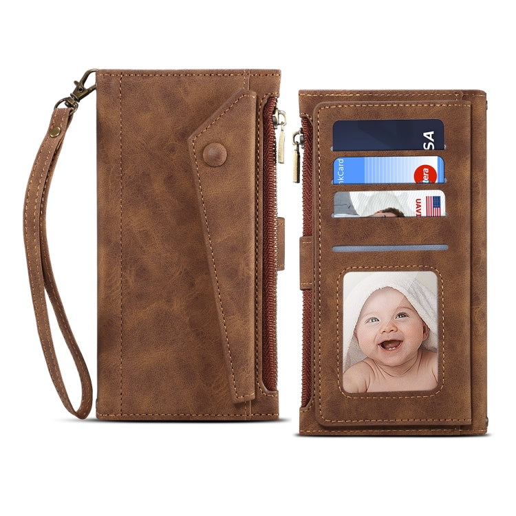 For Google Pixel 6 Pro Retro Frosted Leather Phone Case with Holder & Card Slot & Wallet & Zipper Pocket & Lanyard(Brown) - Google Cases by PMC TechLife | Online Shopping South Africa | PMC TechLife | Buy Now Pay Later Mobicred
