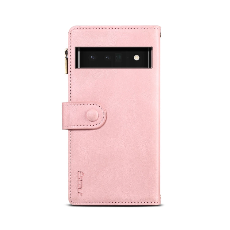 For Google Pixel 6 Pro Retro Frosted Leather Phone Case with Holder & Card Slot & Wallet & Zipper Pocket & Lanyard(Rose Gold) - Google Cases by PMC TechLife | Online Shopping South Africa | PMC TechLife | Buy Now Pay Later Mobicred