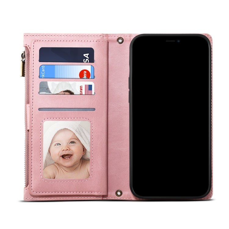For Google Pixel 6 Pro Retro Frosted Leather Phone Case with Holder & Card Slot & Wallet & Zipper Pocket & Lanyard(Rose Gold) - Google Cases by PMC TechLife | Online Shopping South Africa | PMC TechLife | Buy Now Pay Later Mobicred