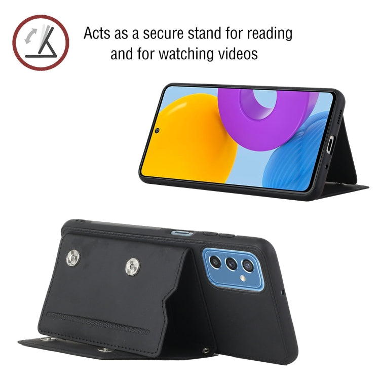 For Samsung Galaxy M52 5G Skin Feel PU + TPU + PC Back Cover Shockproof Phone Case with Card Slots & Holder & Photo Frame(Black) - Galaxy Phone Cases by PMC TechLife | Online Shopping South Africa | PMC TechLife