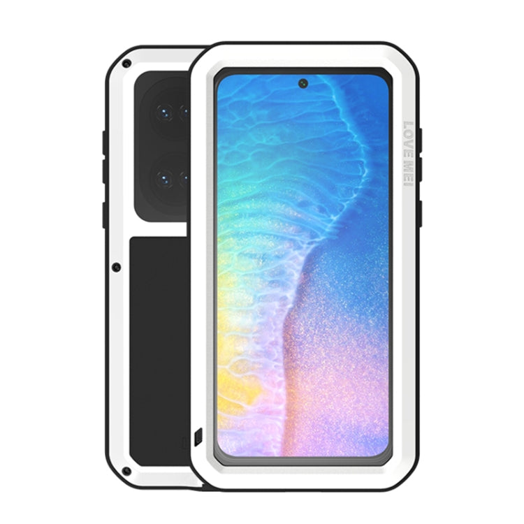 For Huawei P50 LOVE MEI Metal Shockproof Waterproof Dustproof Protective Phone Case with Glass(White) - free shipping - PMC TechLife - Order now!