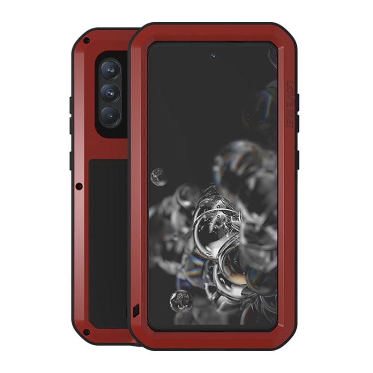 For Samsung Galaxy S21 FE LOVE MEI Metal Shockproof Waterproof Dustproof Protective Phone Case with Glass(Red) - free shipping - PMC TechLife - Order now!