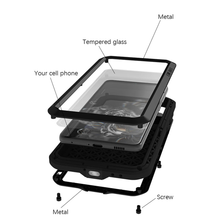For Samsung Galaxy S21 FE LOVE MEI Metal Shockproof Waterproof Dustproof Protective Phone Case with Glass(White) - free shipping - PMC TechLife - Order now!