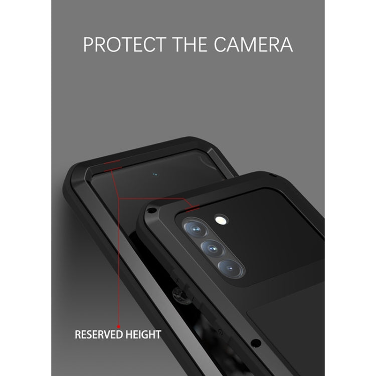 For Samsung Galaxy S21 FE LOVE MEI Metal Shockproof Waterproof Dustproof Protective Phone Case with Glass(White) - free shipping - PMC TechLife - Order now!
