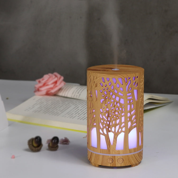 USB 200ml Hollow-out Forest Pattern Wooden Essential Oil Aromatherapy Machine Ultrasonic Humidifier Automatic Alcohol Sprayer(Light Brown-3) - free shipping - PMC TechLife - Order now!