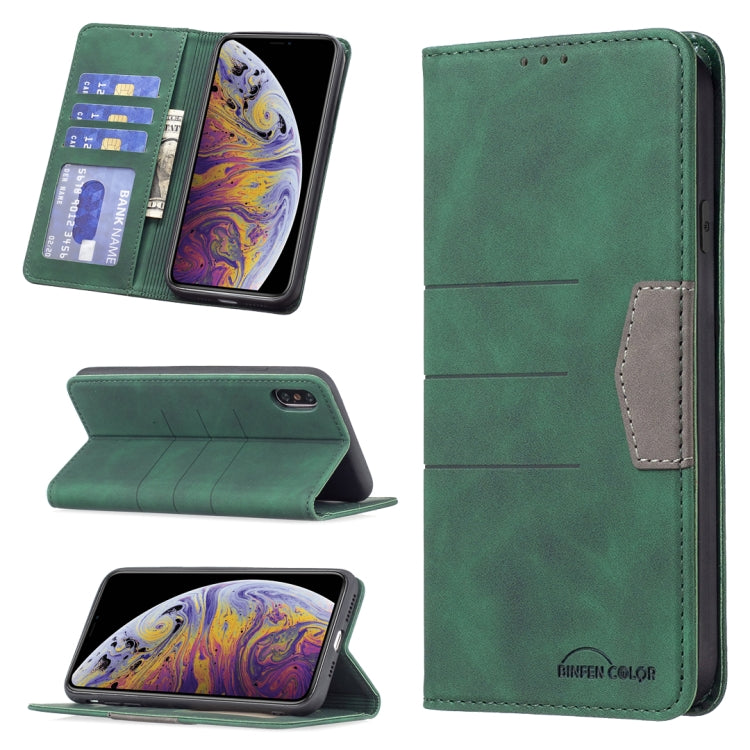 For iPhone X / XS Magnetic Splicing Leather Phone Case(Green) - More iPhone Cases by PMC TechLife | Online Shopping South Africa | PMC TechLife