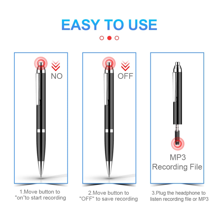 Q90 Intelligent HD Digital Noise Reduction Recording Pen, Capacity:8GB(Black) - free shipping - PMC TechLife - Order now!