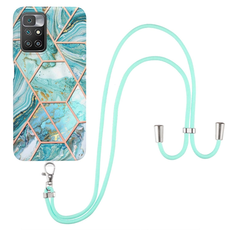 For Xiaomi Redmi 10 Electroplating Splicing Marble TPU Phone Case with Lanyard(Blue) - free shipping - PMC TechLife - Order now!