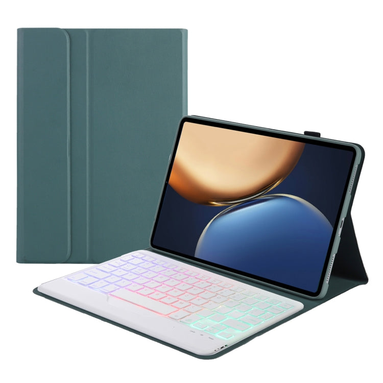 AHV7-BS Lambskin Texture Tri-color Backlight Bluetooth Keyboard Leather Tablet Case For Honor Tablet V7 Pro(Dark Green) - Huawei Keyboard by PMC TechLife | Online Shopping South Africa | PMC TechLife