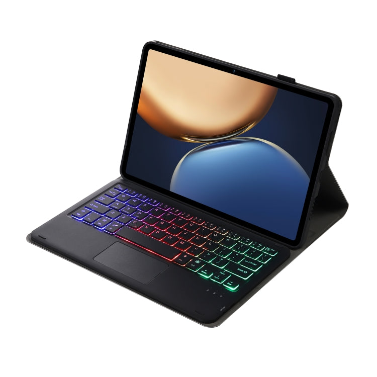 AHV7-AS Lambskin Texture Tri-color Backlight Bluetooth Keyboard Leather Tablet Case with Touchpad For Honor Tablet V7 Pro(Black) - Huawei Keyboard by PMC TechLife | Online Shopping South Africa | PMC TechLife